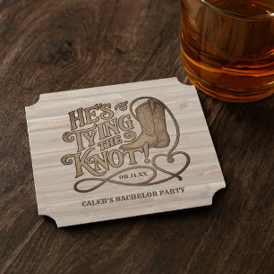 He's Tying the Knot Cowboy Boot Bachelor Party Paper Coaster