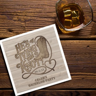 He's Tying the Knot Cowboy Western Bachelor Party Napkin