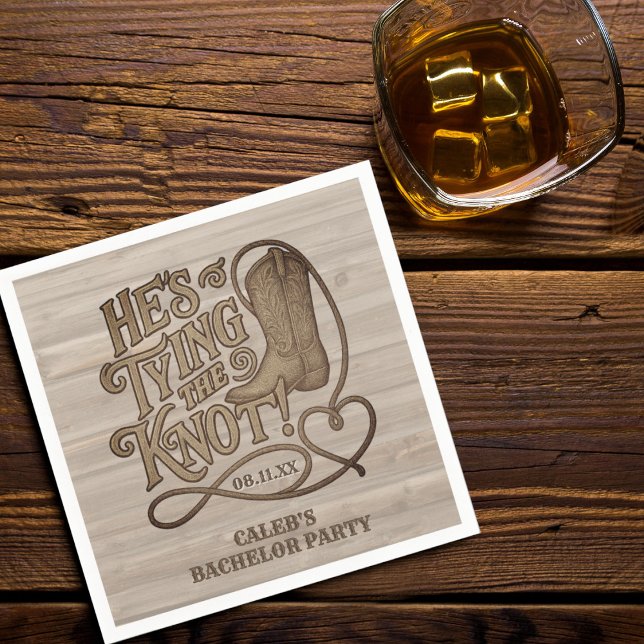 He's Tying the Knot Cowboy Western Bachelor Party Napkin (Creator Uploaded)