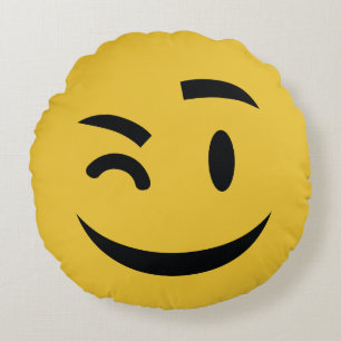 he's winking at you emoji round cushion