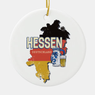Hesse Germany Retro State Map Vintage Jug Souvenir Ceramic Ornament