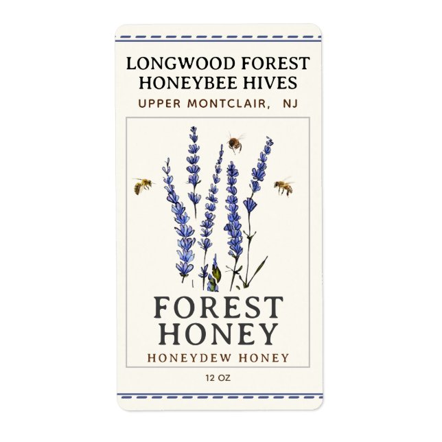 Hex Label Bees and Lavender HONEY Label (Front)