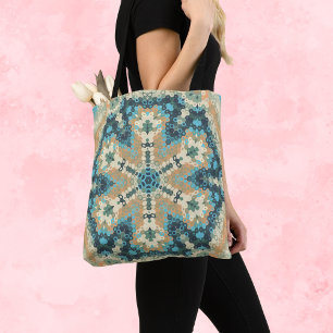 Hex Mandala Blue and Orange Tote Bag