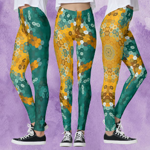 Hex Mandala Blue and Yellow Leggings
