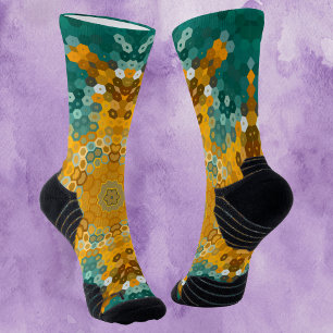 Hex Mandala Blue and Yellow Socks