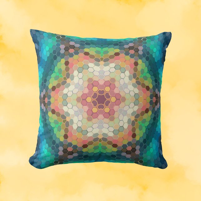Hex Mandala Blue Green and Pink Cushion (Creator Uploaded)