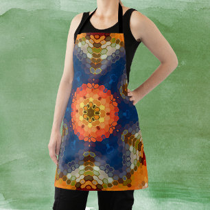 Hex Mandala Blue Orange and Red Apron