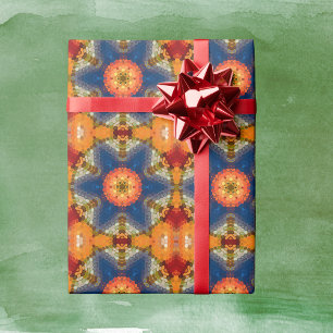 Hex Mandala Blue Orange and Red Wrapping Paper