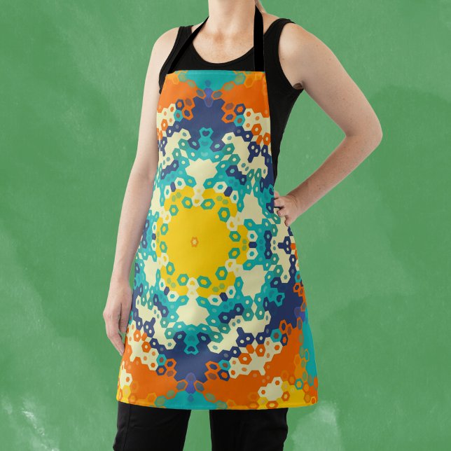 Hex Mandala Blue Orange and Yellow Apron (Creator Uploaded)