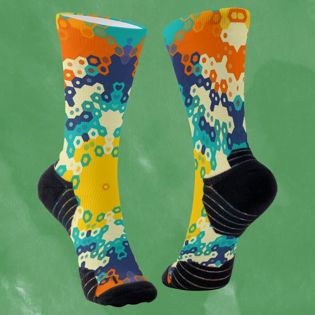 Hex Mandala Blue Orange and Yellow Socks (Creator Uploaded)