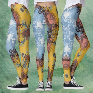 Hex Mandala Blue Yellow and Pink Leggings