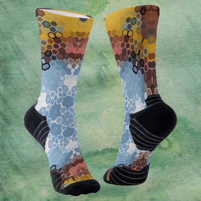 Hex Mandala Blue Yellow and Pink Socks (Creator Uploaded)