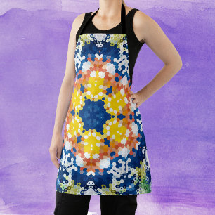 Hex Mandala Blue Yellow Orange and Green Apron