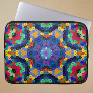 Hex Mandala Blue Yellow Red and Green Laptop Sleeve