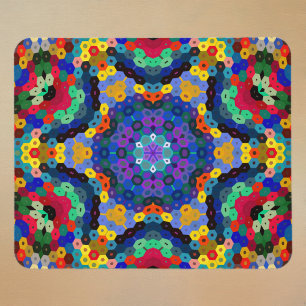 Hex Mandala Blue Yellow Red and Green Mouse Pad