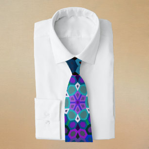 Hex Mandala Blue Yellow Red and Green Tie
