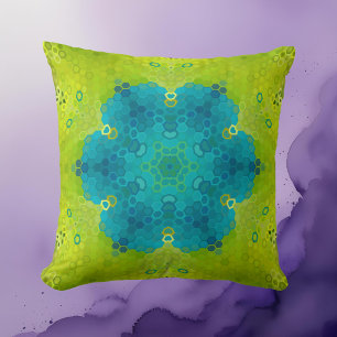 Hex Mandala Green and Blue Cushion