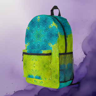 Hex Mandala Green and Blue Printed Backpack
