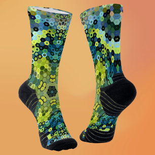 Hex Mandala Green and Blue Socks
