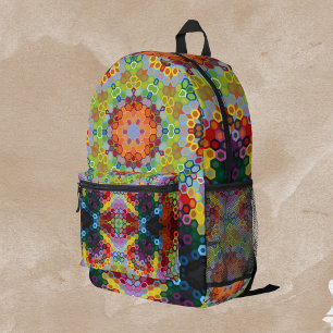 Hex Mandala Green Pink and Orange Printed Backpack