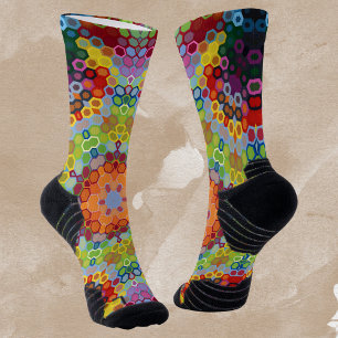 Hex Mandala Green Pink and Orange Socks