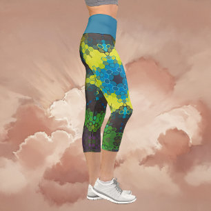 Hex Mandala Green Yellow and Blue Capri Leggings