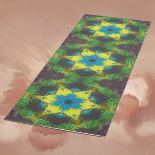 Hex Mandala Green Yellow and Blue Yoga Mat