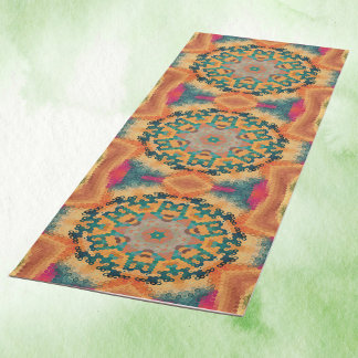 Hex Mandala Orange and Blue Yoga Mat