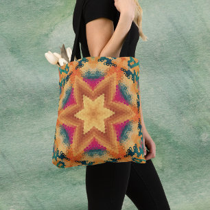 Hex Mandala Orange Blue and Pink Tote Bag
