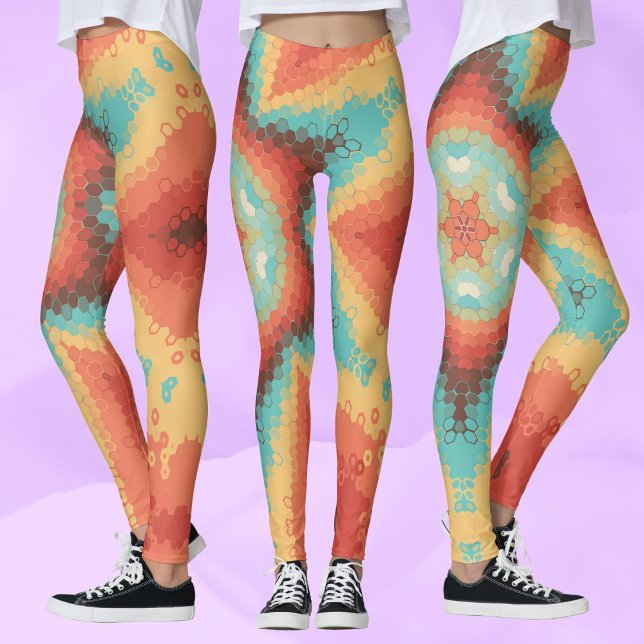 Hex Mandala Orange Blue and Yellow Leggings (Creator Uploaded)