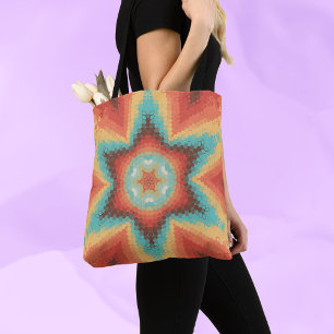 Hex Mandala Orange Blue and Yellow Tote Bag
