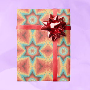 Hex Mandala Orange Blue and Yellow Wrapping Paper