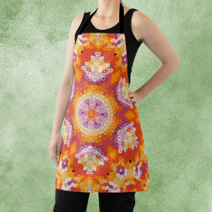 Hex Mandala Orange Purple and White Apron