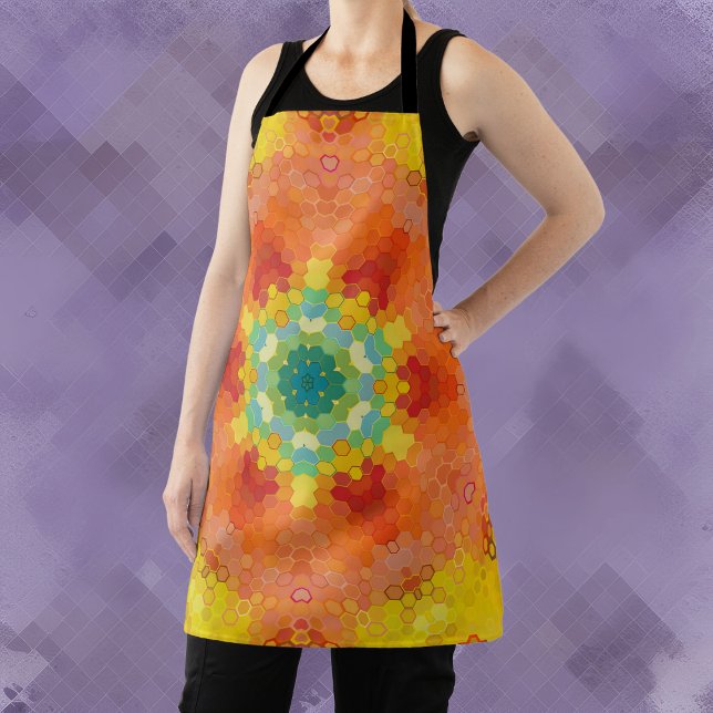 Hex Mandala Orange Yellow Red and Blue Apron (Creator Uploaded)