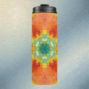 Hex Mandala Orange Yellow Red and Blue Thermal Tumbler