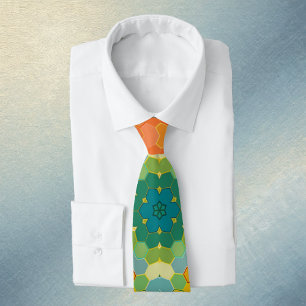 Hex Mandala Orange Yellow Red and Blue Tie