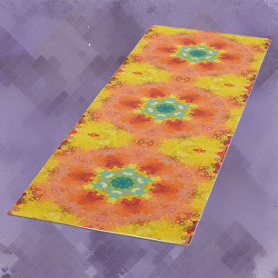Hex Mandala Orange Yellow Red and Blue Yoga Mat