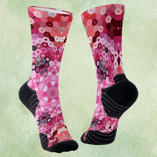 Hex Mandala Pink Red and White Socks