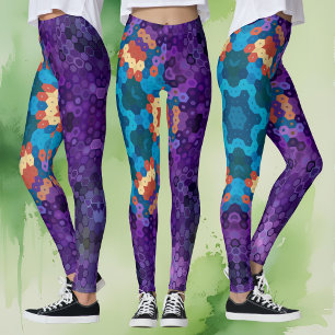 Hex Mandala Purple Blue and Orange Leggings