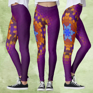 Hex Mandala Purple Orange and Blue Leggings