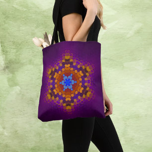 Hex Mandala Purple Orange and Blue Tote Bag