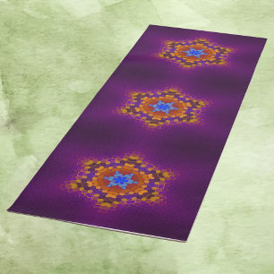 Hex Mandala Purple Orange and Blue Yoga Mat