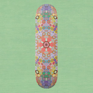 Hex Mandala Rainbow Skateboard