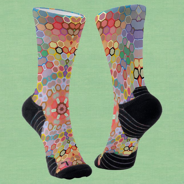 Hex Mandala Rainbow Socks (Rainbow Hexagon Mandala Socks by Wormhole Orbital)