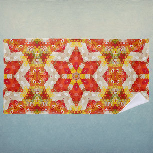 Hex Mandala Red and Yellow Beach Towel