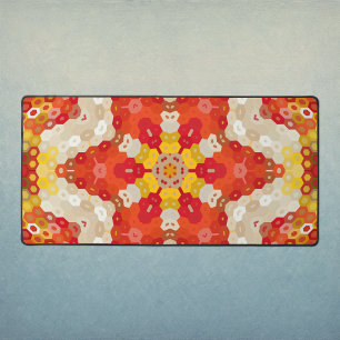 Hex Mandala Red and Yellow Desk Mat