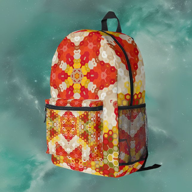 Hex Mandala Red and Yellow Printed Backpack (Creator Uploaded)