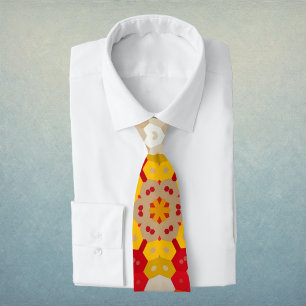 Hex Mandala Red and Yellow Tie