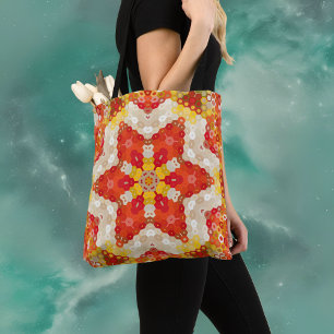 Hex Mandala Red and Yellow Tote Bag