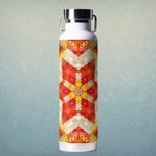 Hex Mandala Red and Yellow Water Bottle